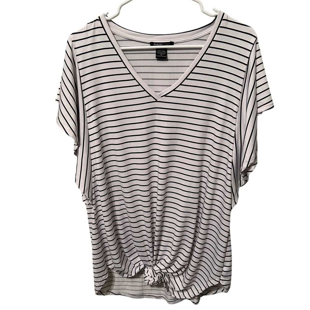 Robert Louis Striped V Neck Short Sleeve T Shirt Knot Front Top Womens Size S